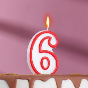 Свеча для торта цифра «6», ободок цветной, 7 см, МИКС 403516