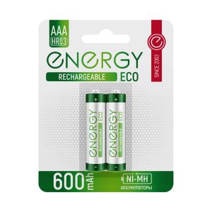 Аккумулятор Energy Eco NIMH-600-HR03/2B, типоразмер ААА, 600 мАч, 2 В, 2 шт