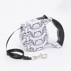 Рулетка с поводком-лентой, резиновая ручка, 5 м, вес животного до 15 кг, белая с орнаментом  9656091