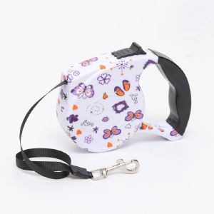 Рулетка с поводком-лентой, резиновая ручка, 5 м, вес животного до 15 кг, узоры на белом   9656094