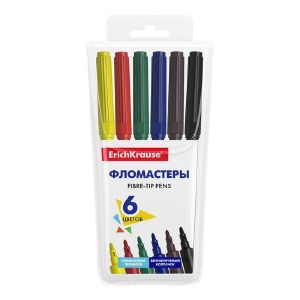 Фломастеры 6 цветов, ErichKrause Washable, смываемые, вентилируемый колпачок