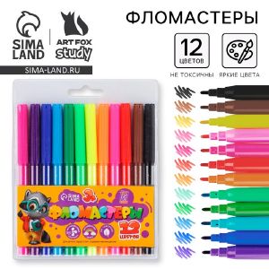 Фломастеры, 12 цветов ArtFox STUDY, вентилируемый колпачок, с европодвесом