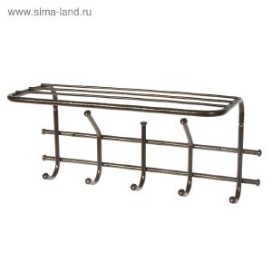 Вешалка настенная с полкой ЗМИ Эра 5, 5 крючков, 48 x 21 x 22 см, медный антик