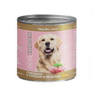 Влажный корм для собак Dog Lunch Говядина с рубцом и печенью в соусе 750 г, ж/б