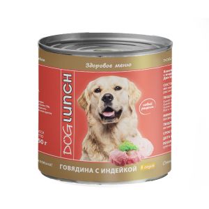 Влажный корм для собак Dog Lunch Говядина с индейкой в соусе 750 г, ж/б