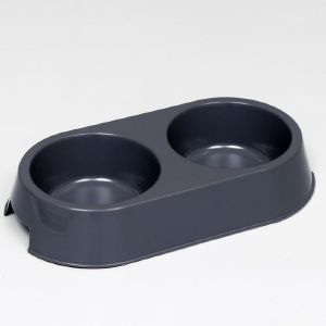 Миска пластиковая двойная 29,5 х 16,5 х 5 см, серая 7361725