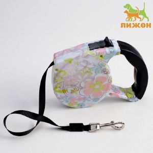 Рулетка с поводком-лентой, резиновая ручка, 5 м, вес до 15 кг, цветочная расцветка 1279902