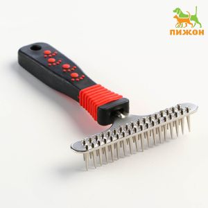 Расчёска-грабли с конусообразными зубьями, нескользящая ручка, 11 х 15,5 см , чёрно-красная   7437946