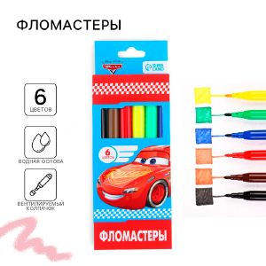 Фломастеры, 6 цветов, в картонной коробке, Тачки   7665888