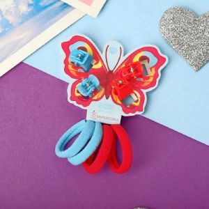Набор для волос «Маленькая радость» (4 резинки, 4 краба) бабочка, красно-голубой