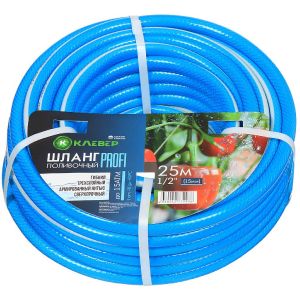 Шланг поливочный, 1/2 , 15 мм, 15 атм, армированный, 25 м, 3 слоя, Клевер, Профи, ПВХ,бело-голубой