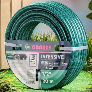 Шланг поливочный, 1/2 , внутренний d15 мм, 18 атм, армированный, 20 м, 3 слоя, Grandy, Intensive, ПВХ, усиленный, AGL061220/ PGH-12A-20
