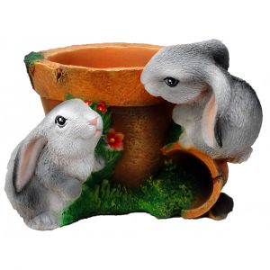 Фигура садовая Кашпо горшок с зайцами 22х22х18 см