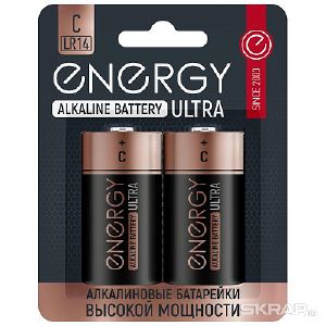 Батарейка алкалиновая Energy Ultra LR14/2B (С) 2 шт в упак
