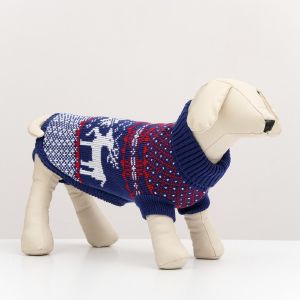 Свитер вязанный с орнаментом «Олени», размер XL  (ДС 30, ОГ 27-37, ОШ 24-34 см), синий   9077885