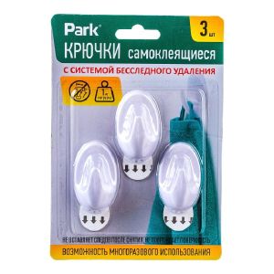 Крючки самоклеящиеся Park, 3x5 см, 3 шт, белые