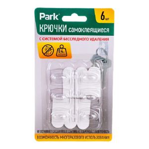 Крючки самоклеящиеся Park, 2,2 x 2,8 см, 6 шт, белые