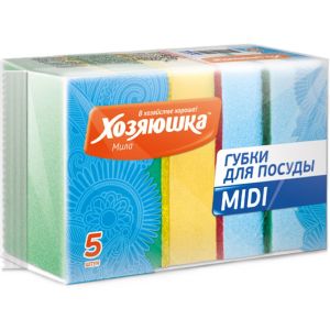 Губка для посуды Хозяюшка Мила Midi 5 шт 01004