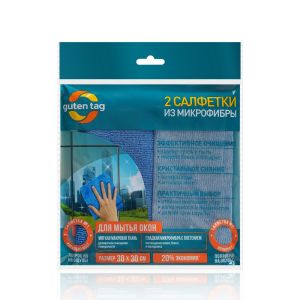 Набор салфеток из микрофибры для мытья окон GutenTag 30х30см , 2шт