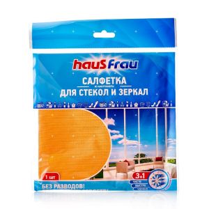 Салфетка HausFrau из микрофибры для стекол 30х30см