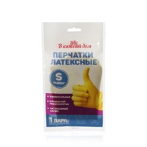 Перчатки латексные В каждый дом Размер S, 1 пара, эконом