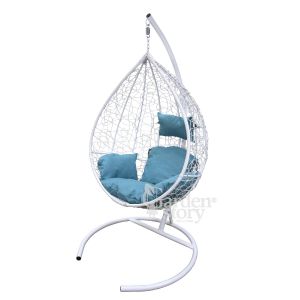 Кресло подвесное Сфера, корзина белая, подушка бирюзовая, арт.CN600-2024