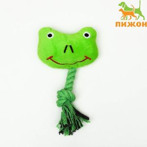 Игрушка мягкая для собак «Лягушка с канатом», с пищалкой, 18 см, зелёная