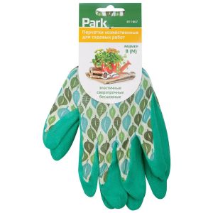 Перчатки садовые Park BT-1807, с латексом, размер M, зеленые