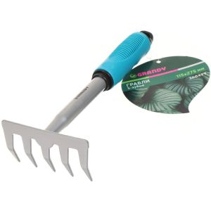 Грабли прямые, 5 зуб, сталь, 11,5 см, Grandy, Connect, черенок пластиковый