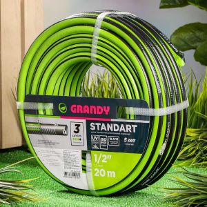 Шланг поливочный, 1/2 , внутр d15 мм, 18 атм, армир, 20 м, 3 сл, Grandy, Standart, ПВХ, AGL231220