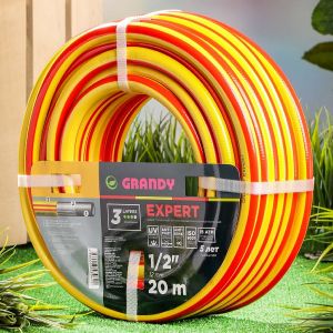 Шланг поливочный, 1/2 , 12 мм, 15 атм, армир, 20 м, 3 сл, Grandy, Expert, ПВХ, антиторс