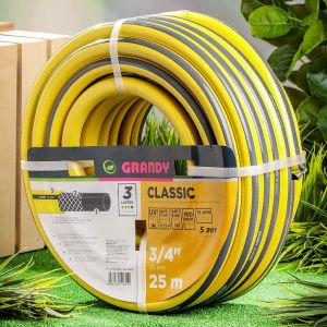 Шланг поливочный, 3/4 , 20 мм, 15 атм, армированный, 25 м, 3 слоя, Grandy, Classic, ПВХ