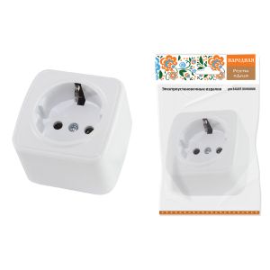 Розетка 2П+З открытой установки IP20 16А, белая Дача Народная