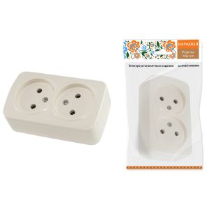Розетка двойная 2П открытой установки IP20 10А, сл. кость Дача Народная