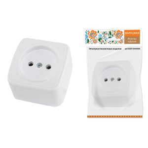 Розетка 2П открытой установки IP20 10А, белая Дача Народная