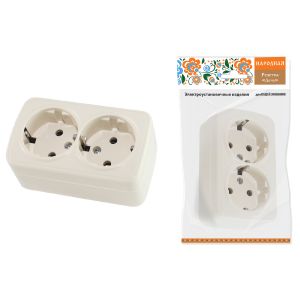 Розетка двойная 2П+3 открытой установки IP20 16А, сл. кость Дача Народная