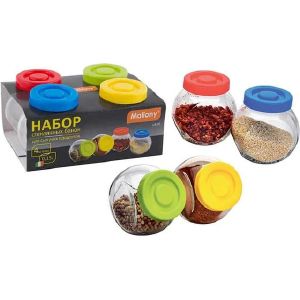 Набор из 4 стеклянных банок (по 0,15 л) VASO с пластиковыми кр-ми для сыпучих продуктов