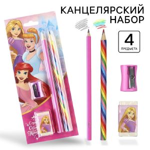 Набор канцелярский, точилка, ластик, карандаш, Принцессы цвет МИКС   9426346