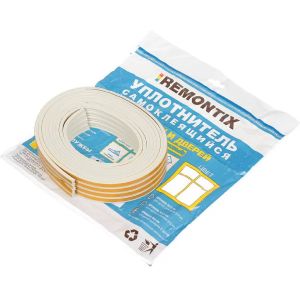 Уплотнитель E, самоклеящаяся основа, 9х4 мм, 12 м, белый, Remontix, REMEW00012