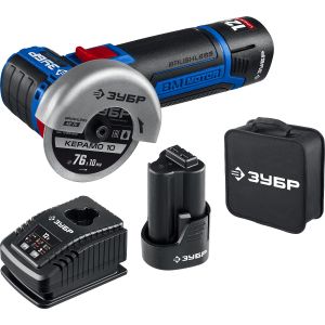 ЗУБР Т7, 12 В, d76 мм, 2 АКБ (2 Ач), бесщеточная УШМ, сумка, Профессионал (AB-76-22)